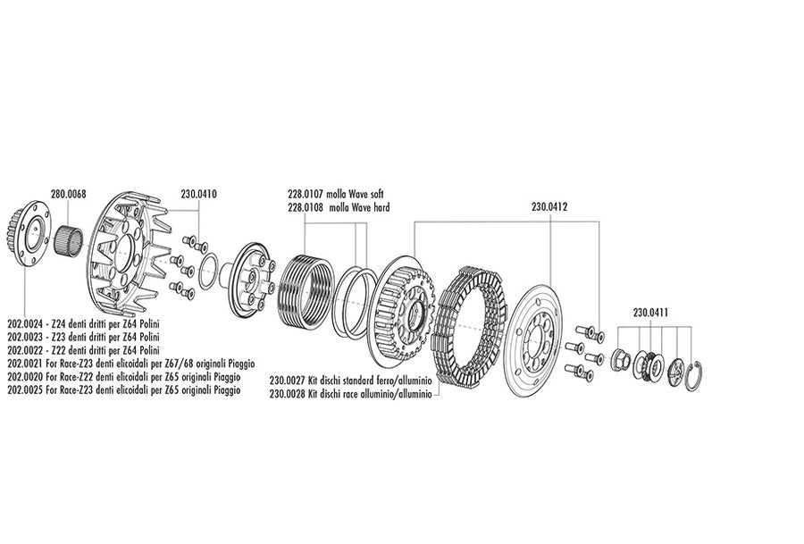 Vespa P ETS 125 [1983-1990] - racing clutch with Z24 sprocket straight teeth