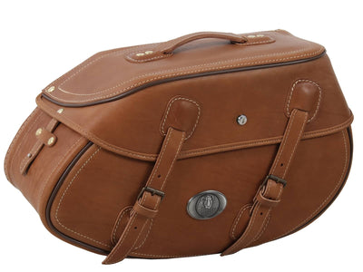 Motorradtasche [Hepco & Becker] - Leder Buffalo sandbraun links – Rohrpacktaschenhalter