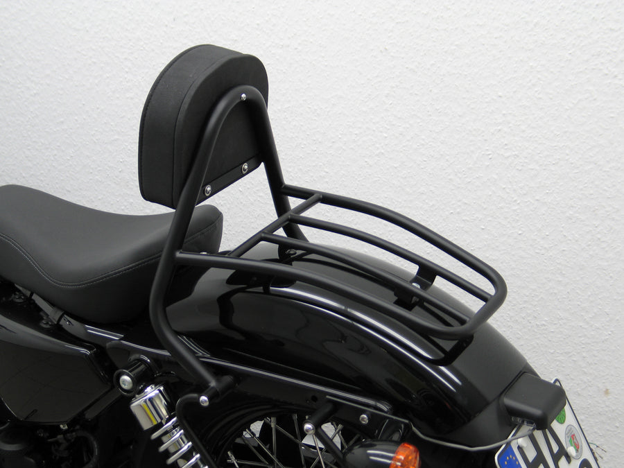 Harley Davidson Sportser Forty-Eight [2010-2020]-driver Sissy bar with pillows and luggage rack, black