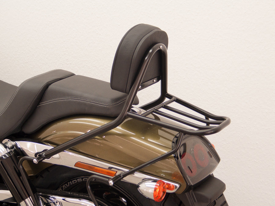 Harley Davidson Dyna Fat Bob [2008-2013] - Passagier Sissy Bar met kussen- en bagagekrek, zwart