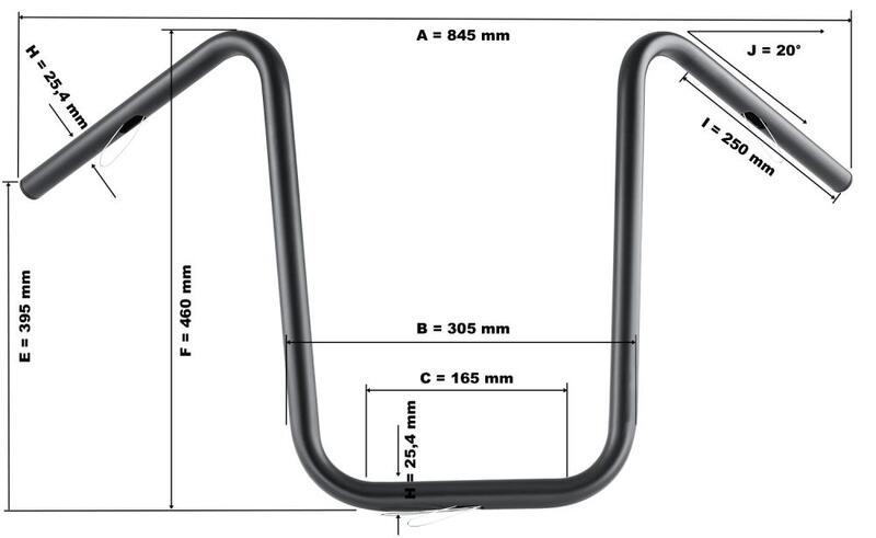 Yamaha Xvs 1100 Drag Star [HIGHWAY HAWK] - Bad Hawk 1 inch stuur met 3 gaten, 845 mm breed 370 mm hoog, chroom