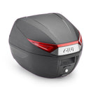 C30N - Monolock-topkoffer met plaat – zwart, met rode reflectoren