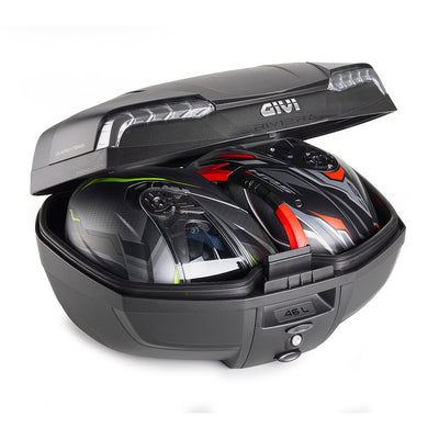 E46NT2 Monolock Topcase mit Universalplatte – schwarz, mit silberfarbenen Reflektoren