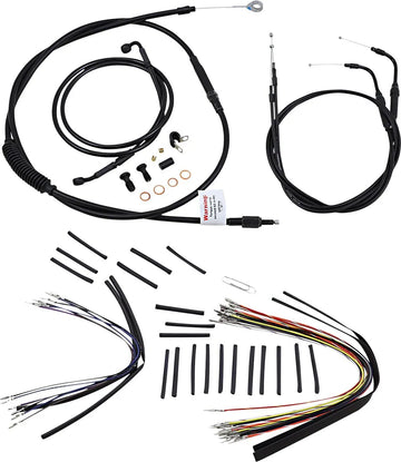harley davidson flstc [BURLY BRAND] – Komplettes Schwarzes Vinyl-Lenkerzug-/Leitungskit für Ape Hanger - 0