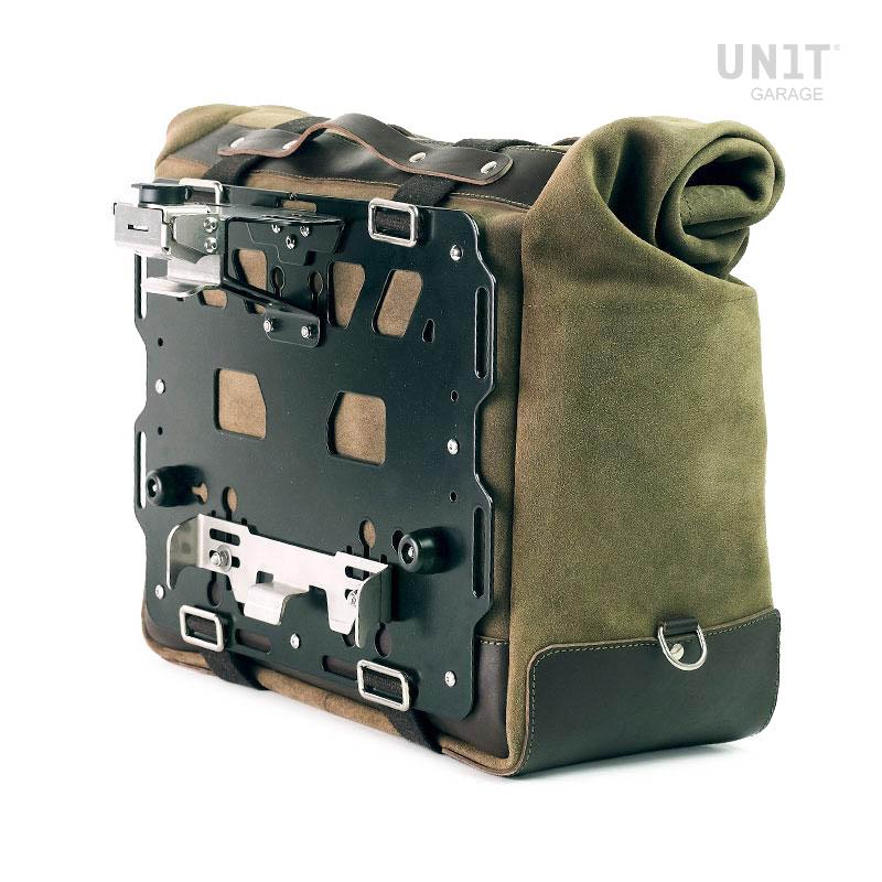 BMW R nineT 1200 Scrambler [2016-2023] - Kult-Seitentasche aus Spaltleder 40L - 50L + Aluminiumplatte (Schalldämpferseite)