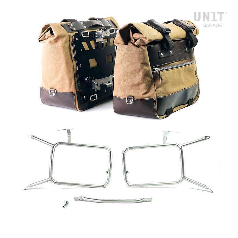 BMW R nineT 1200 Roadster [2014-2023] - Paar Cult-Seitentaschen aus Canvas 40L - 50L + Paar Aluminiumplatten + Atlas Aluminium Taschenrahmen