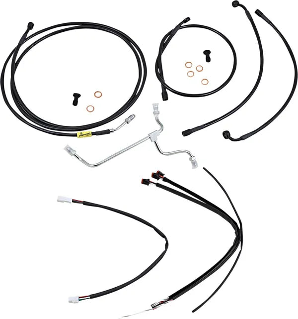 Harley Davidson Flhx [BURLY BRAND] – Komplettes schwarzes Vinyl-Lenkerzug/-Leitungsset für Ape Hanger