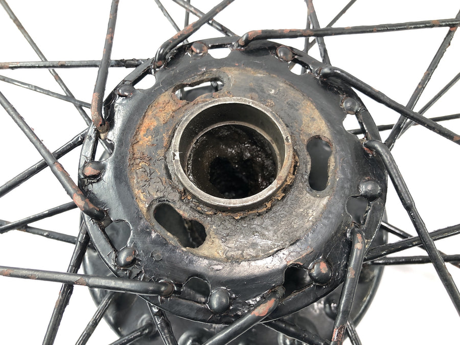 DKW NZ 250 [1938] - Front wheel with spokes and hub.