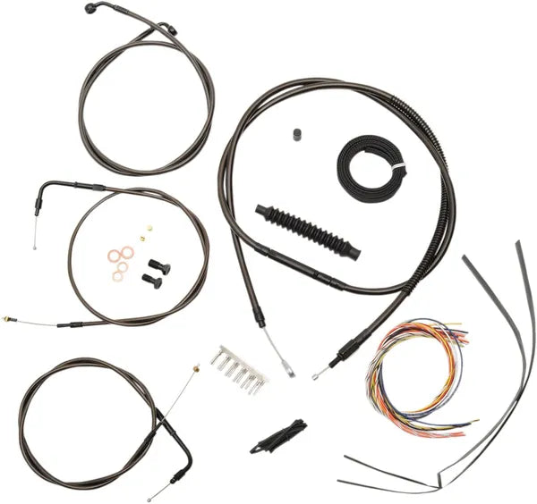 Harley Davidson Flst [LA CHOPPERS] – Komplettes Midnight geflochtenes Lenkerzug-/Bremsleitungs-Kit