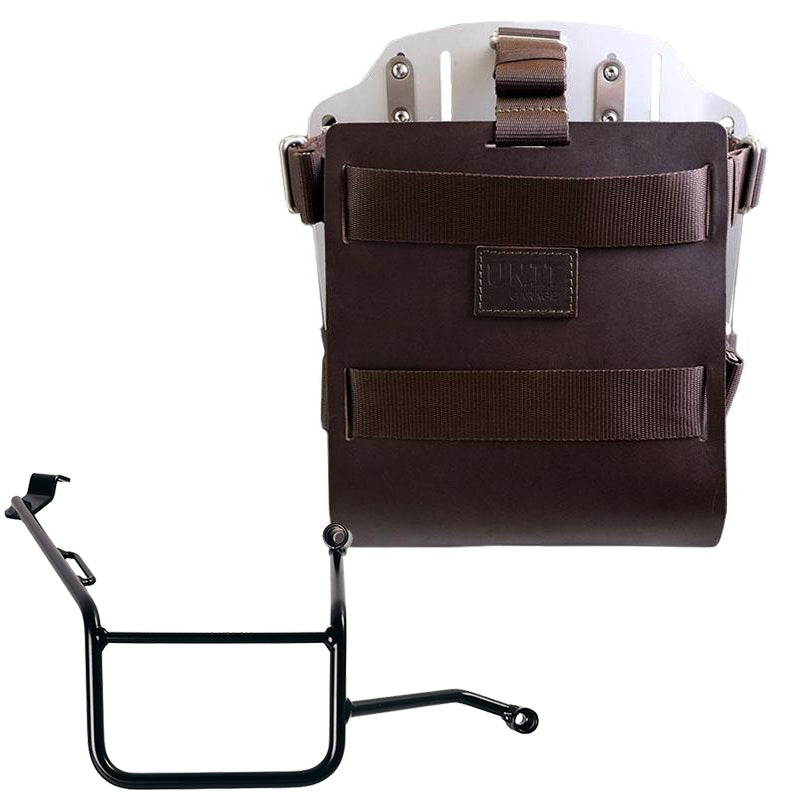 BMW F 900 GS [2023-] - Aluminium-Taschenhalter mit verstellbarer Lederfront und Schnellkupplung + Rahmen rechts