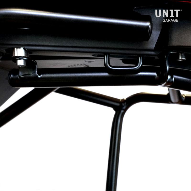 BMW R nineT 1200 Urban G/S (hoher Auspuff) [2017-2023] - Kultige Seitentasche aus Spaltleder 40L - 50L + Aluminiumplatte + NineT rechter Rahmen für Atlas Aluminiumtasche